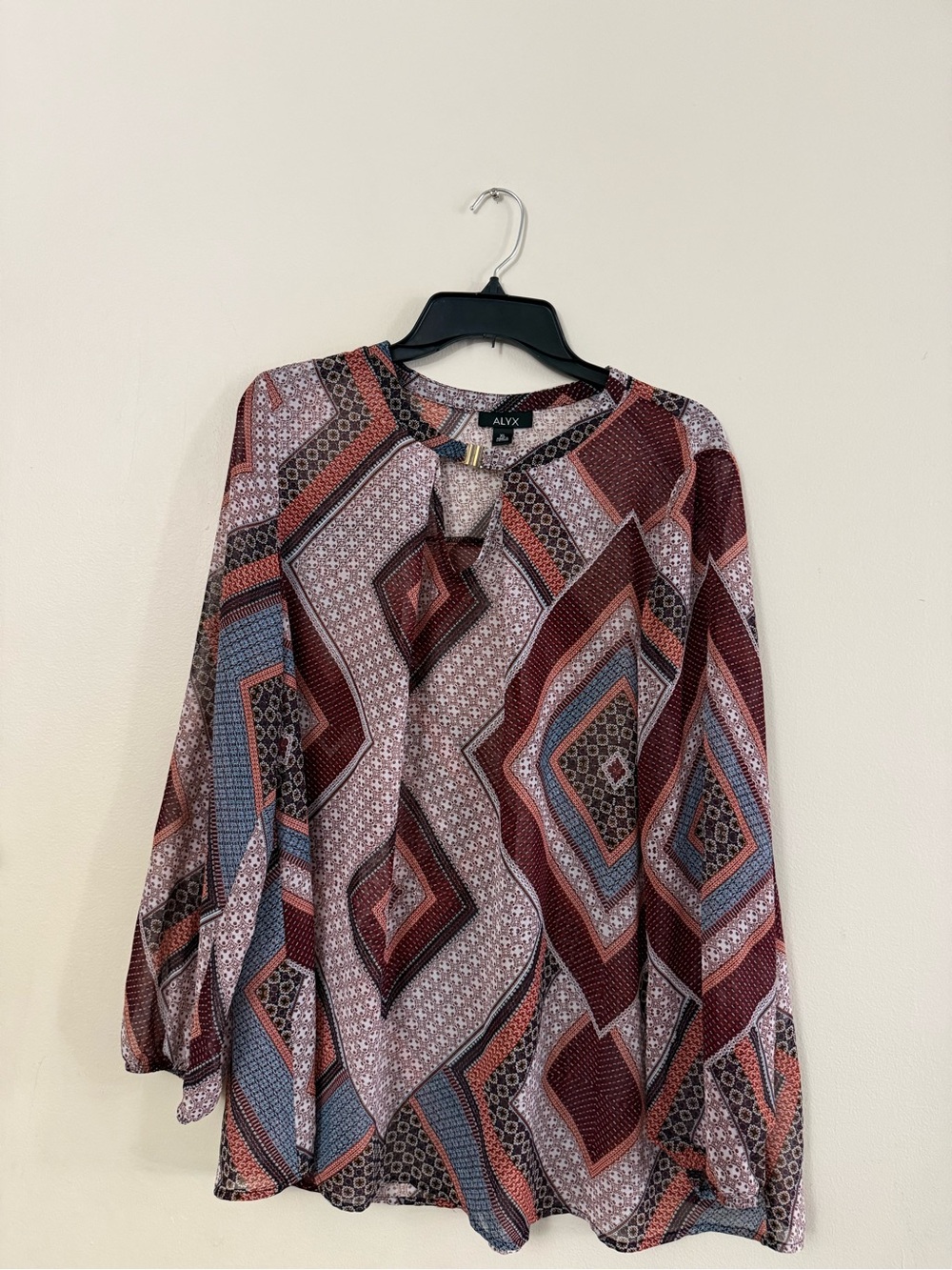Alyx Maroon Geometric Long-Sleeve Blouse